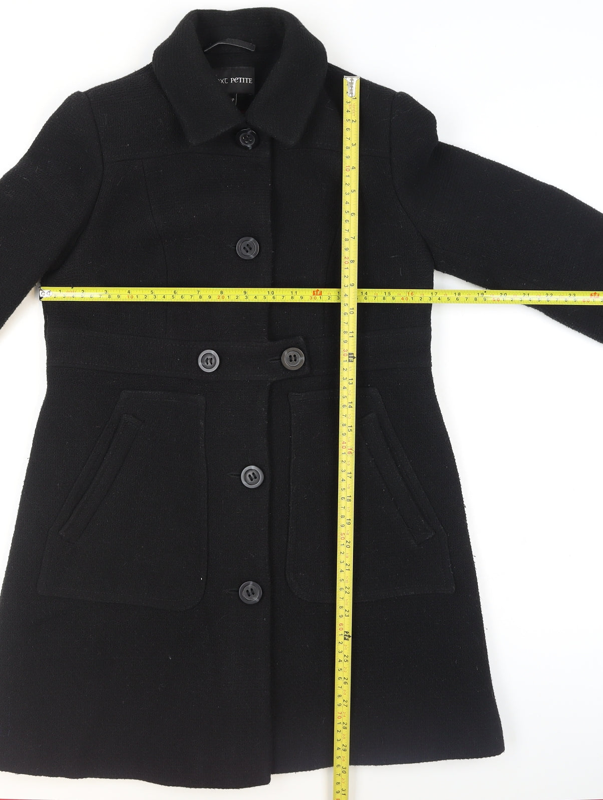 Next Petite Black Wool Blend Buttoned Long Coat Size 10P