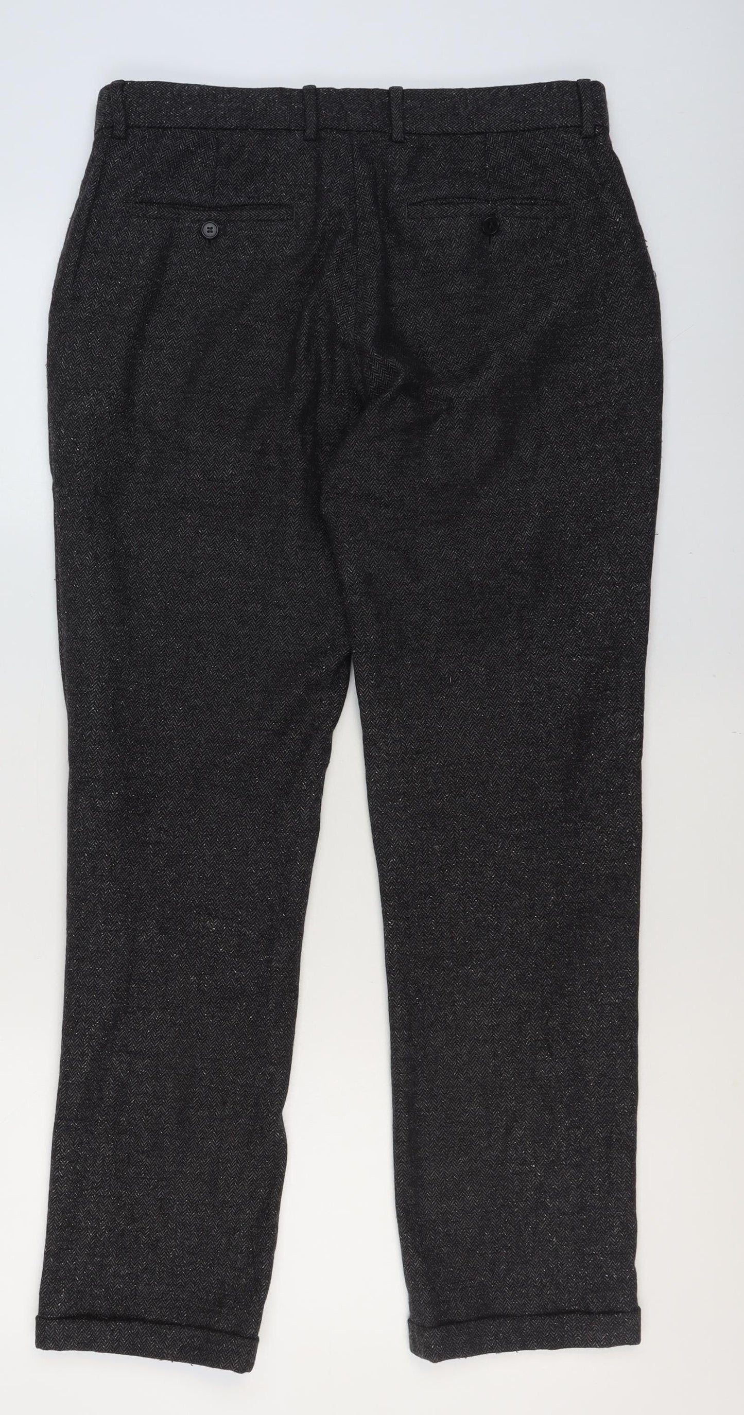 Whistles Men's Grey Herringbone Wool Blend Slim Chino Trousers 34