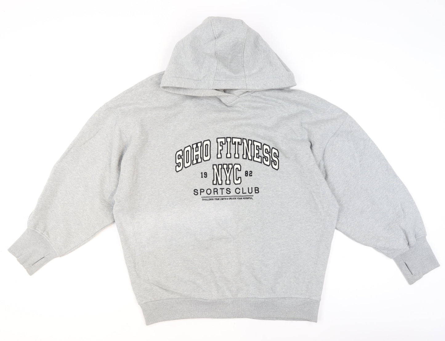 Next Men Grey Pullover Hoodie M Logo Print Sports Fleece Sweatshirt