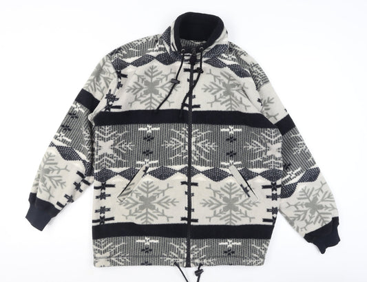 Marks and Spencer Women Grey Full Zip Fleece Hoodie Size 12 Snowflake Pattern