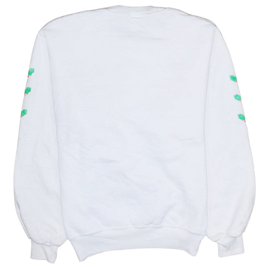 Russell Athletic Women White Christmas Santa Print Pullover Sweatshirt S