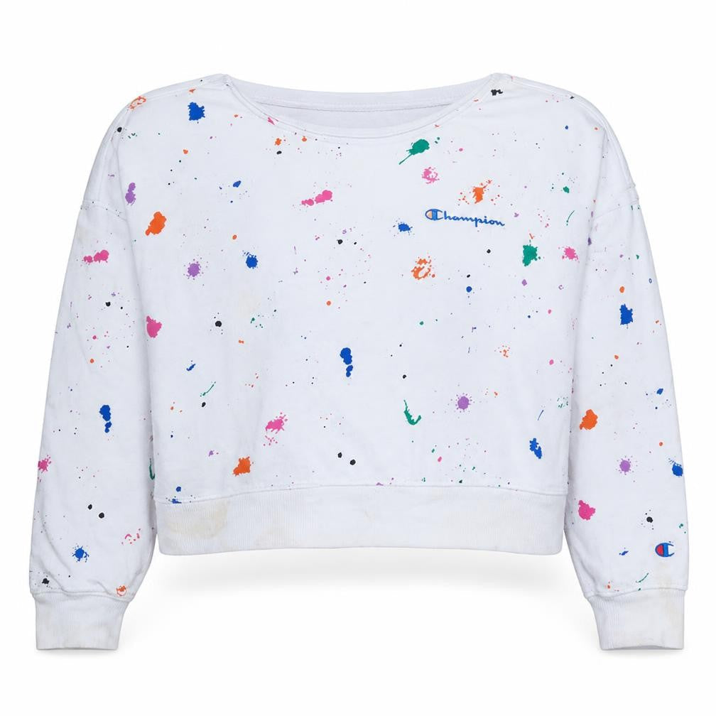 Champion Women's White Multicoloured Paint Splatter Pullover Sweatshirt Size S