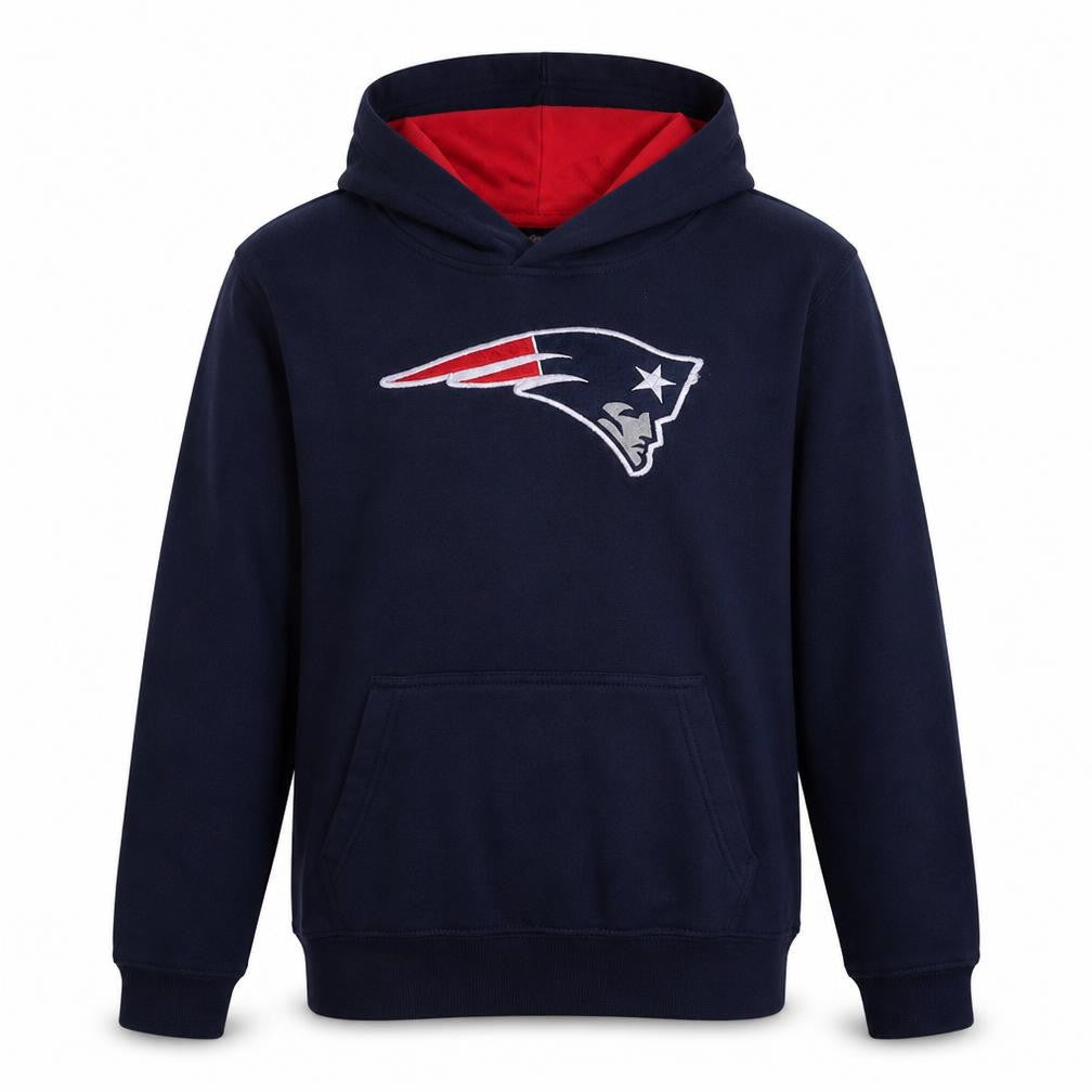 Front view of NFL Team Apparel boys’ blue pullover hoodie, size 14-16, years fleece