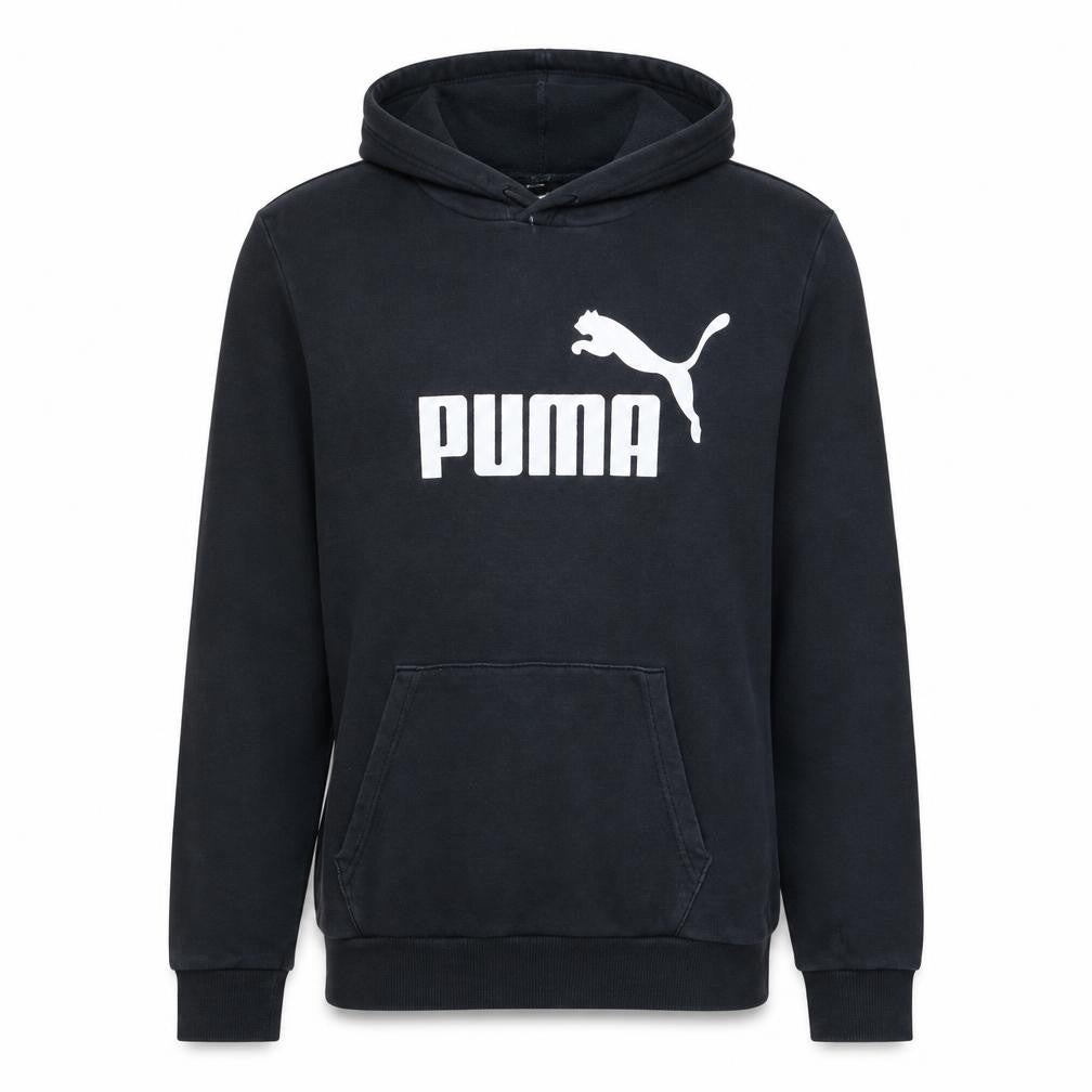 Front view of Puma Men's Black Pullover Hoodie S Regular Fit Fleece Sweatshirt