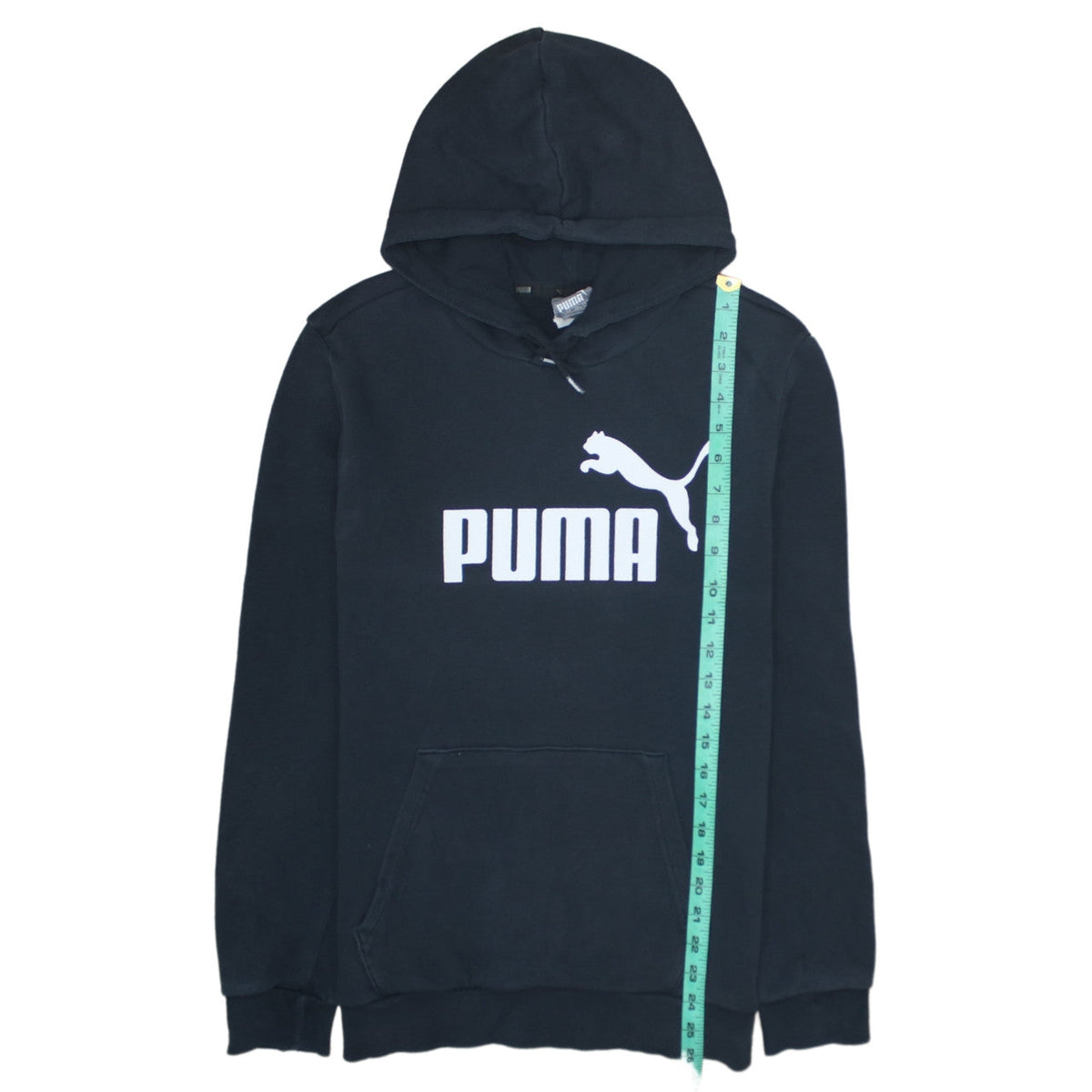 Back view of Puma Men's Black Pullover Hoodie S Regular Fit Fleece Sweatshirt