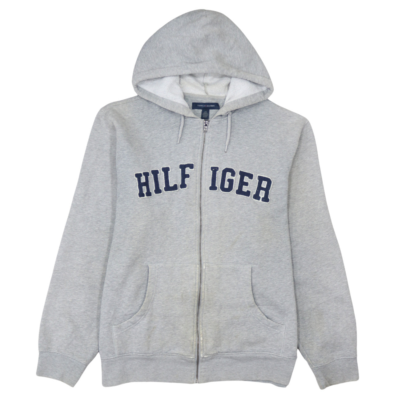 Tommy Hilfiger Men’s Grey Full Zip Hoodie L Classic Logo Fleece