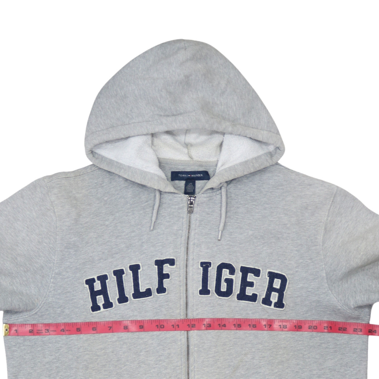 Tommy Hilfiger Men’s Grey Full Zip Hoodie L Classic Logo Fleece