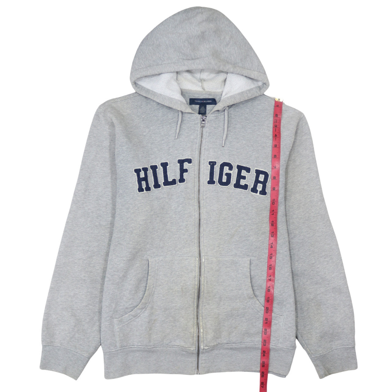 Tommy Hilfiger Men’s Grey Full Zip Hoodie L Classic Logo Fleece