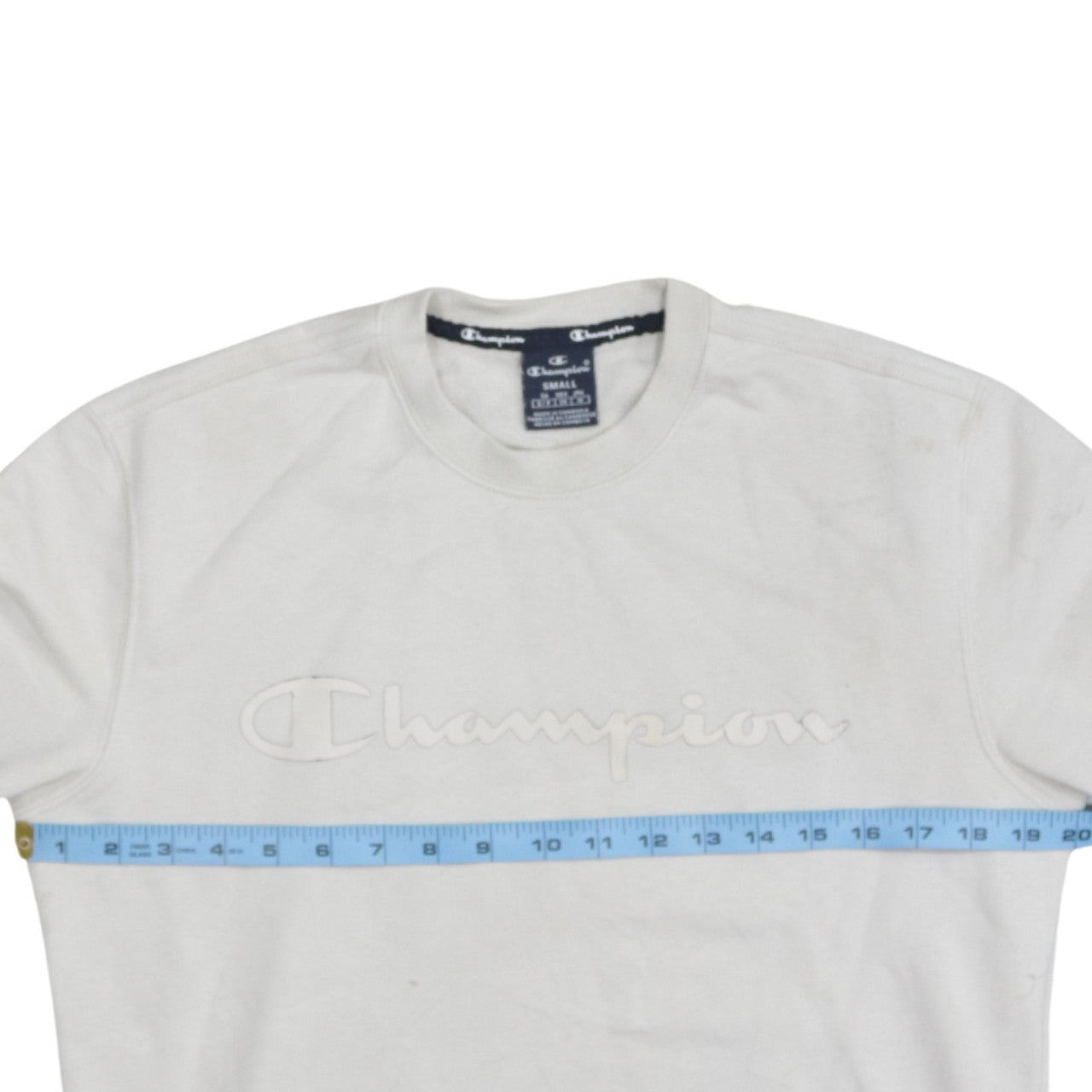 Champion Men's White Small Crew Neck Embroidered Sweatshirt