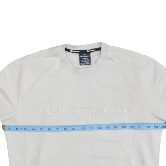 Champion Men's White Small Crew Neck Embroidered Sweatshirt