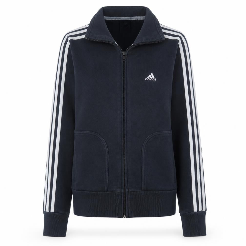 Front view of Adidas Women's Blue Track Jacket, size 12, Full Zip Sportswear