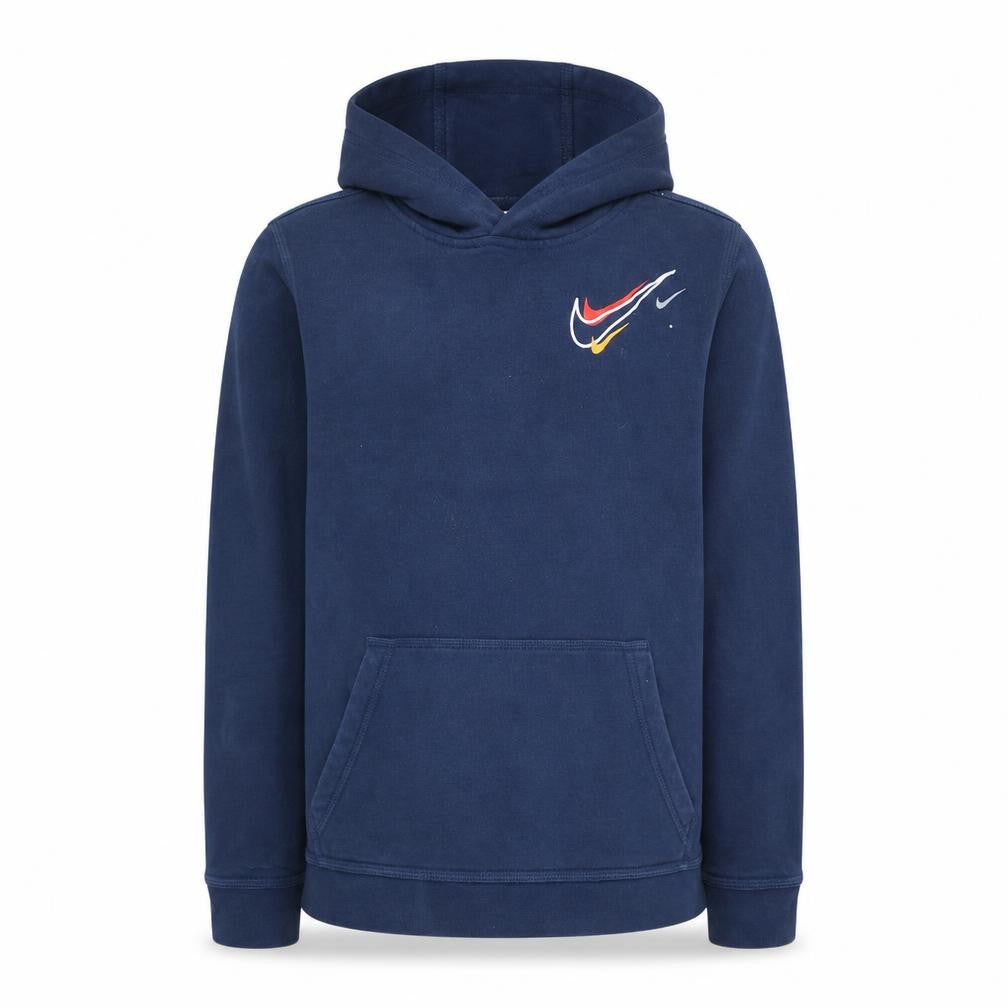 Front view of Nike boys’ blue pullover hoodie xl fleece casual graphic sportswear