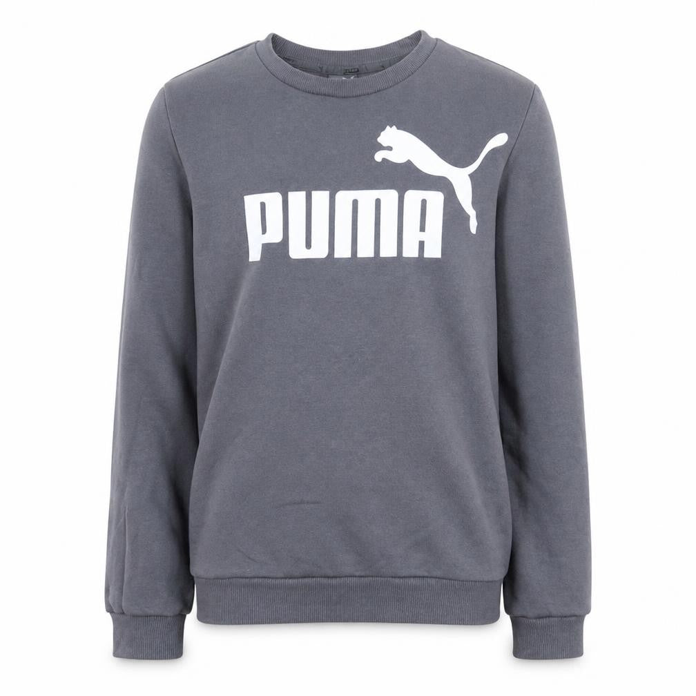 Front view of Puma boys’ grey crew neck logo sweatshirt 13-14 years cotton blend