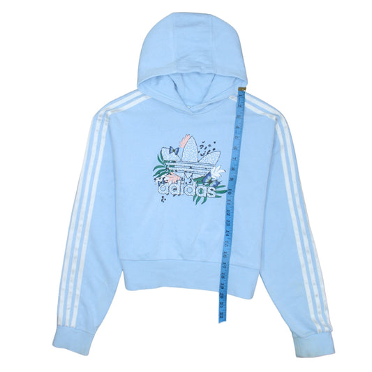 Adidas Girls Blue Pullover Hoodie 13-14 Years Butterfly Floral Graphic