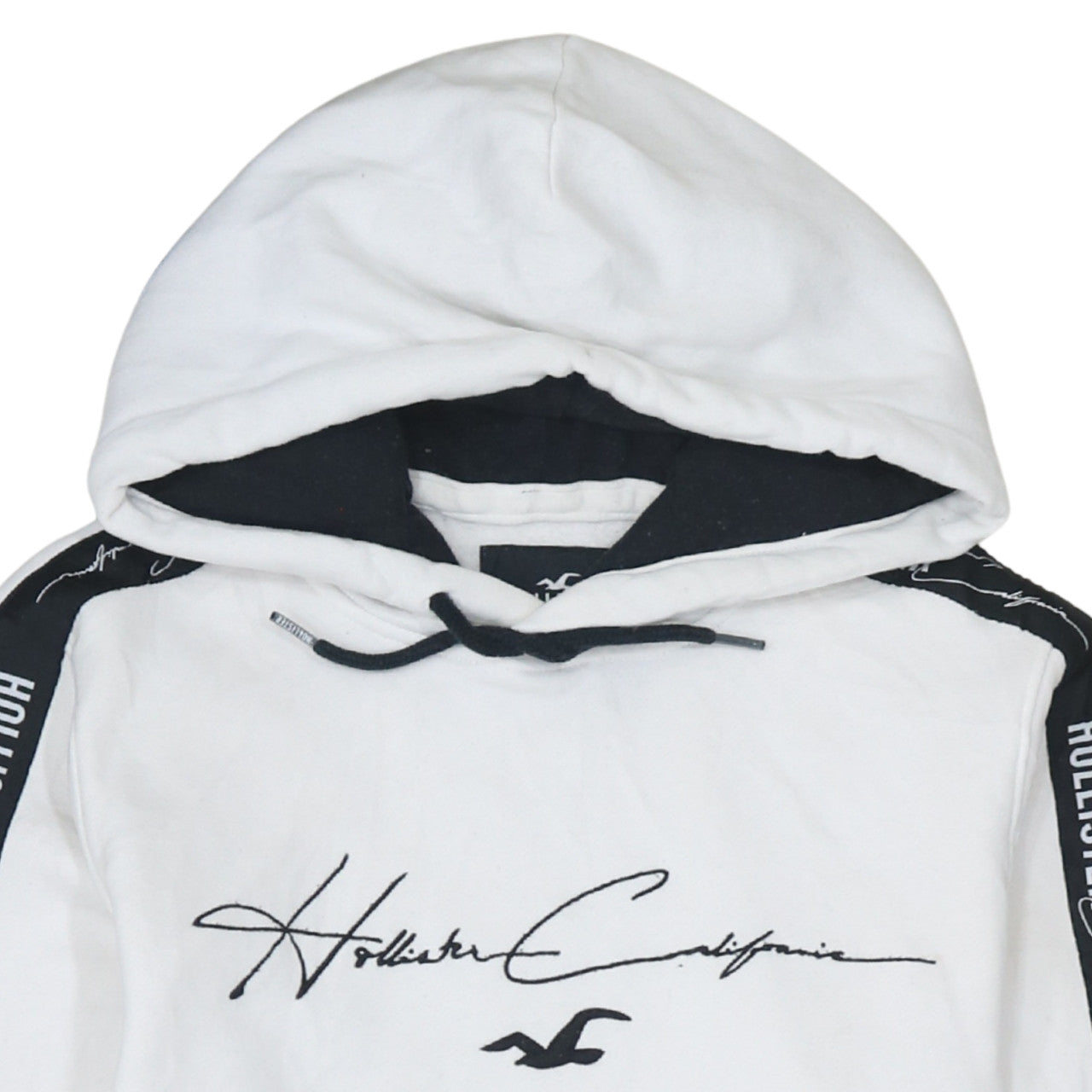 Hollister Men’s White Pullover Hoodie Small Logo Graphic Fleece Sweatshirt