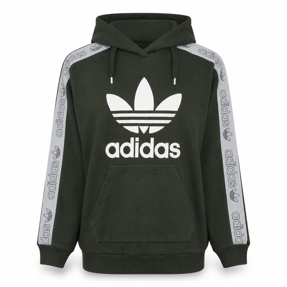 Front view of Adidas women’s military green hoodie xs pullover logo hooded sweatshirt