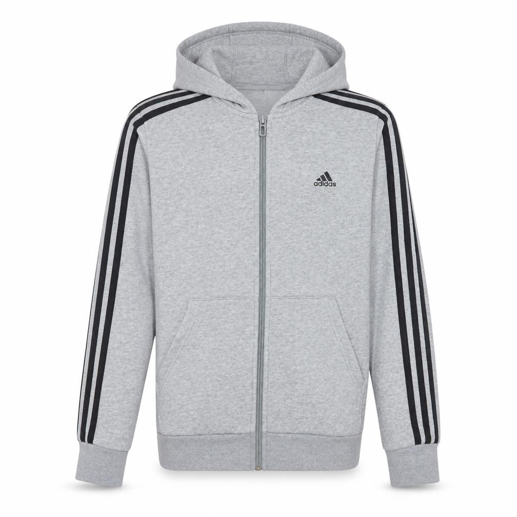 Front view of Adidas boys’ grey full zip hoodie 13-14 years fleece sportswear