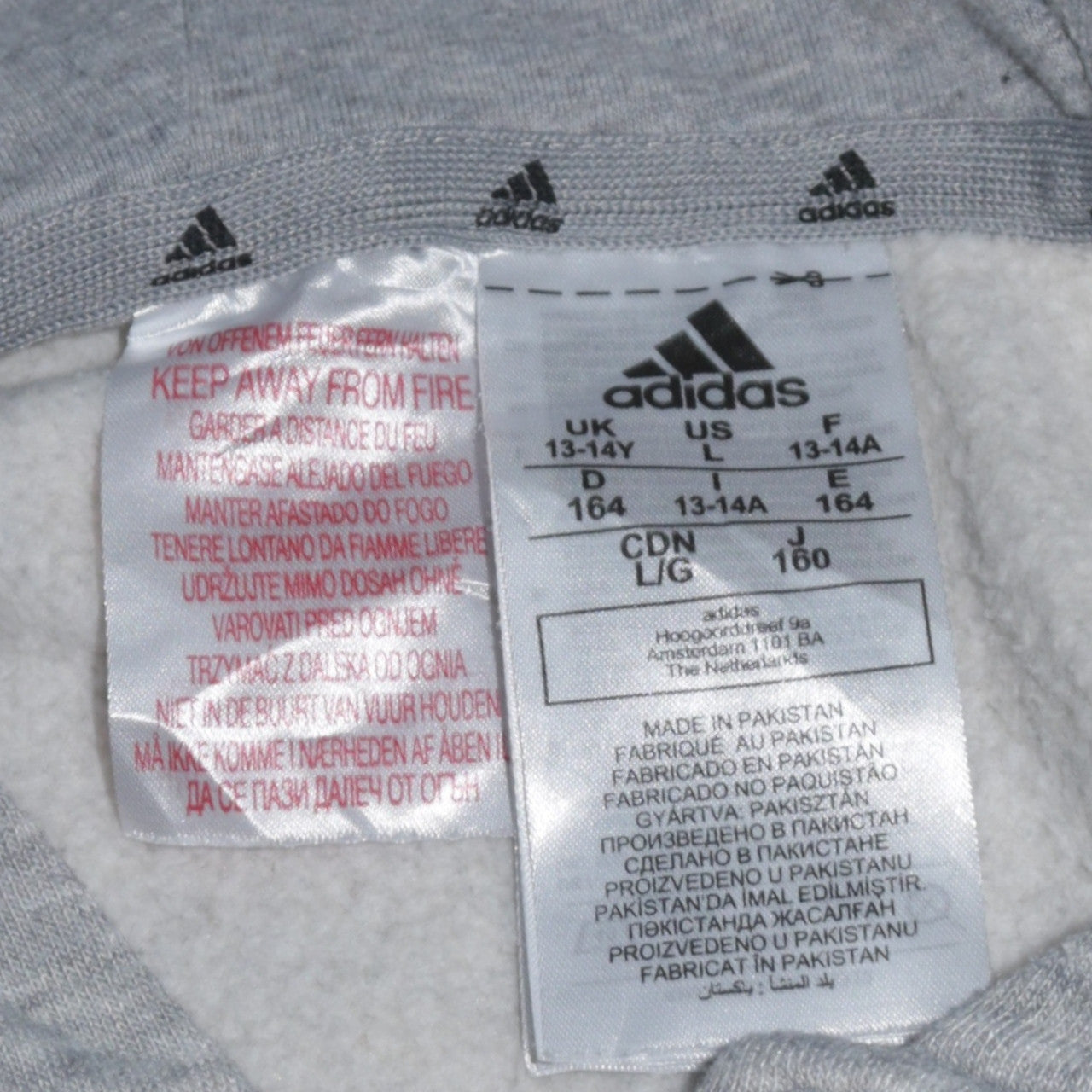 Adidas Boys Grey Full Zip Hoodie 13-14 Years Fleece Sportswear