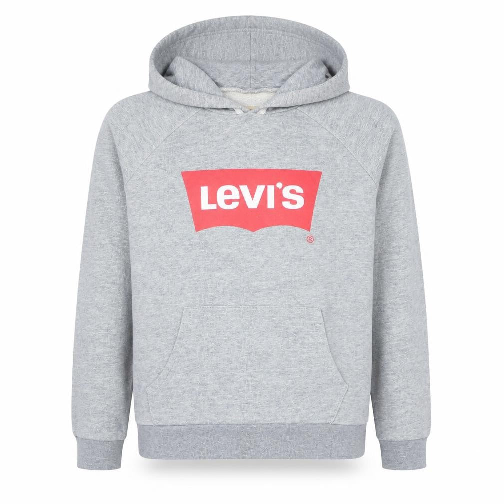 Front view of Levi's boys’ grey pullover logo hoodie, size 16, years regular fit