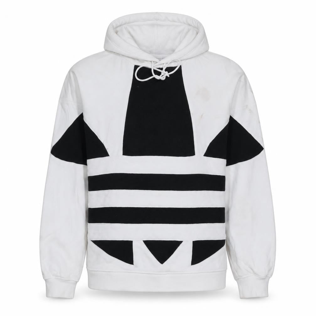 Front view of Adidas Women's White & Black Pullover Hoodie UK 10 Cotton Blend