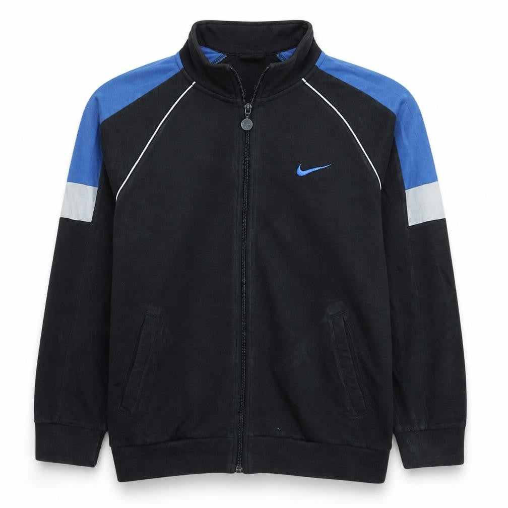 Front view of Nike boys’ black blue track jacket zip-up sportswear 12-13 years