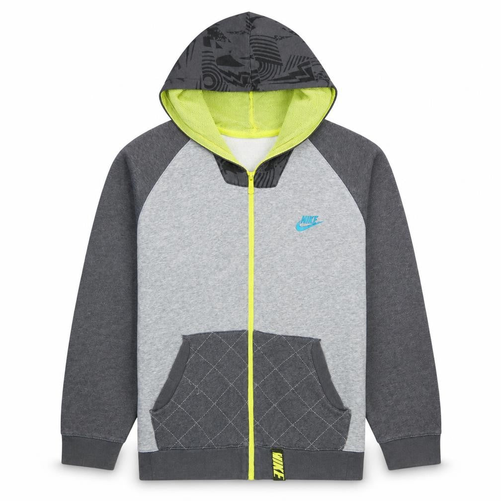 Front view of Nike boys’ grey full zip hoodie xl 13-15 years sportswear style