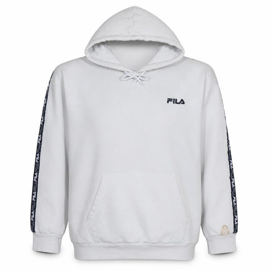 FILA Women White Pullover Hoodie Logo Tape S/10 Casual Long Sleeve