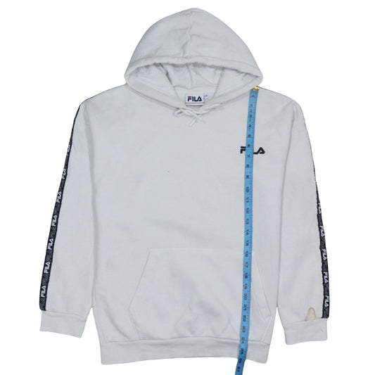FILA Women White Pullover Hoodie Logo Tape S/10 Casual Long Sleeve