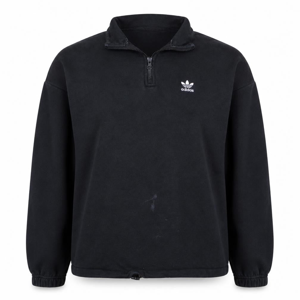 Front view of Adidas Women Black 1/4 Zip Sweatshirt UK 10 Logo Trim Long Sleeve