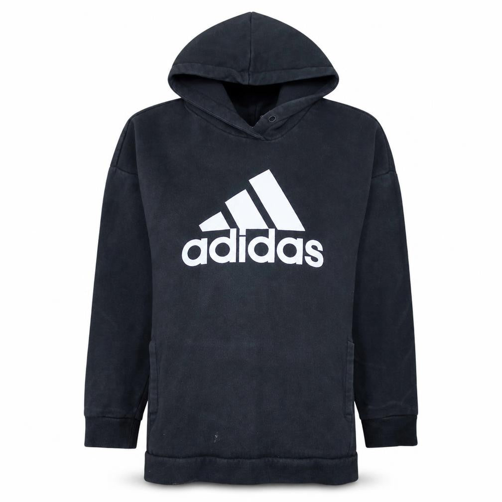 Front view of Adidas Women Black Pullover Hoodie Small Logo Sportswear