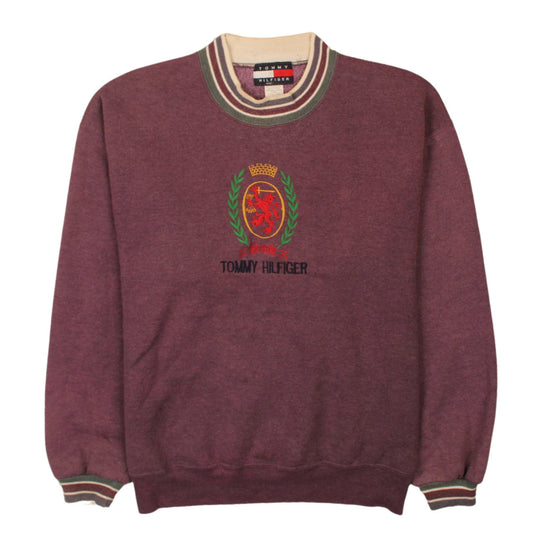 Tommy Hilfiger Women Burgundy XL Crew Neck Embroidered Sweatshirt