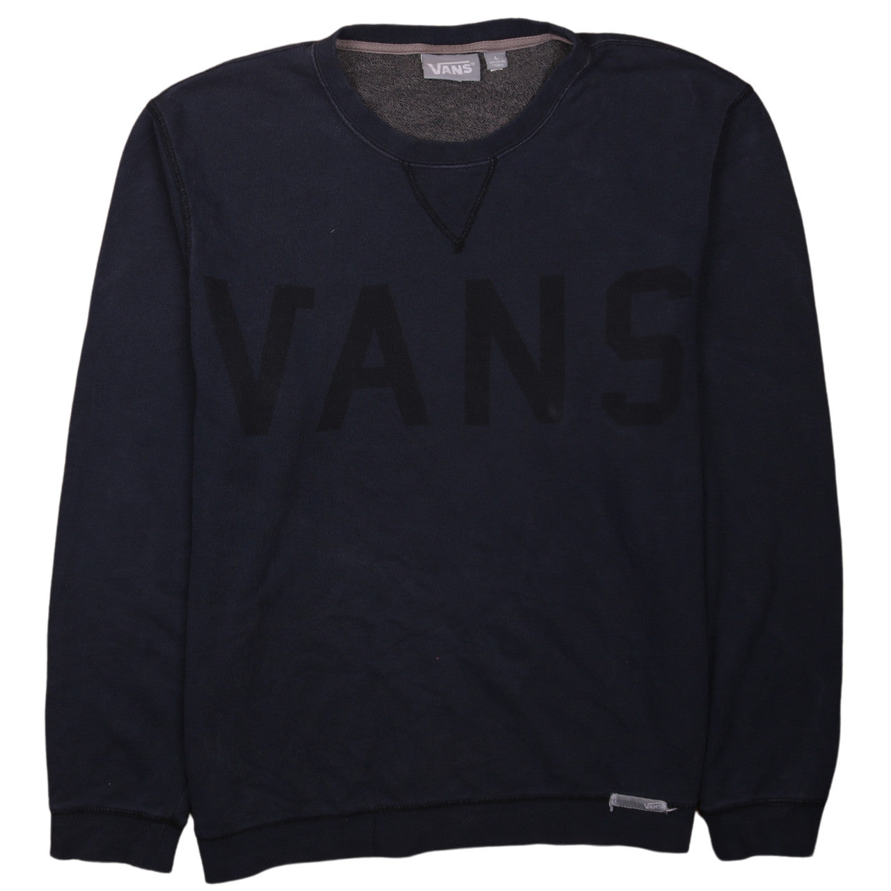 Vans Mens Blue Logo Crew Neck Pullover Sweatshirt Size L