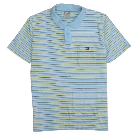 Nike Men's Blue Striped Cotton Polo Shirt XL