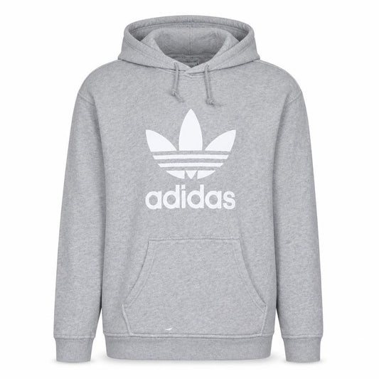 Adidas Mens Grey Pullover Hoodie L Logo Graphic Hooded Sweatshirt