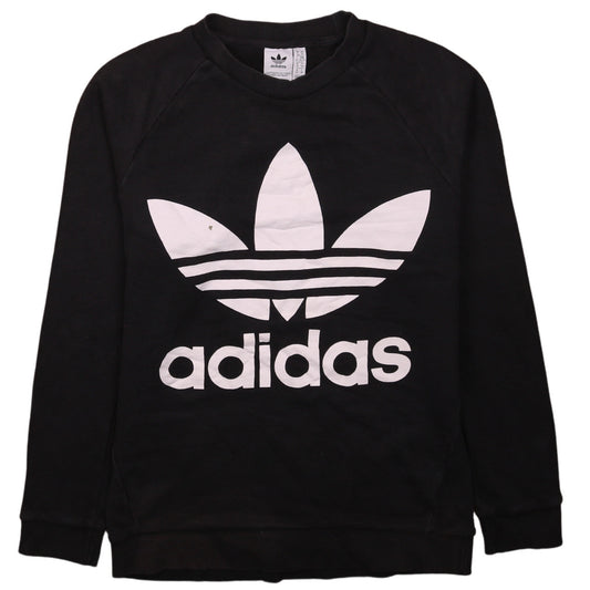 Adidas Womens Black XS Pullover Sweatshirt with Logo Print