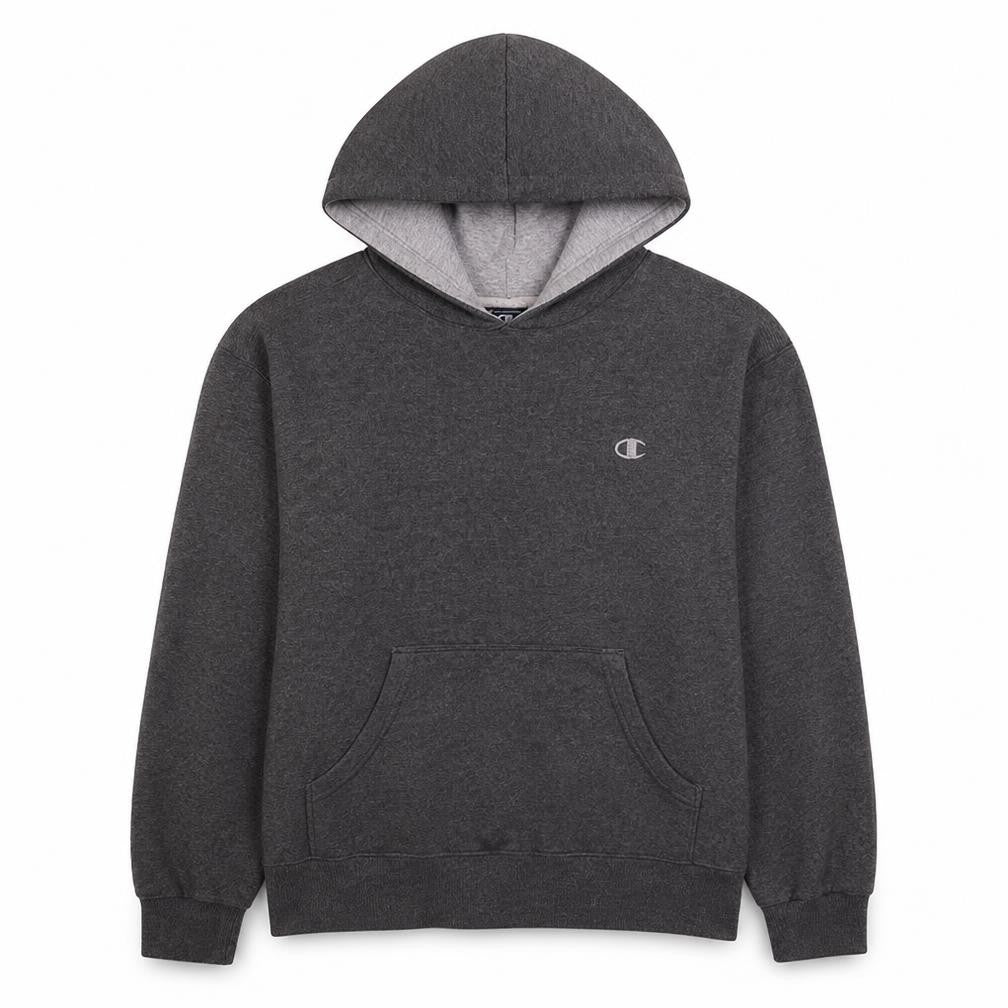 Front view of Champion boys’ grey pullover hoodie cotton blend classic style m