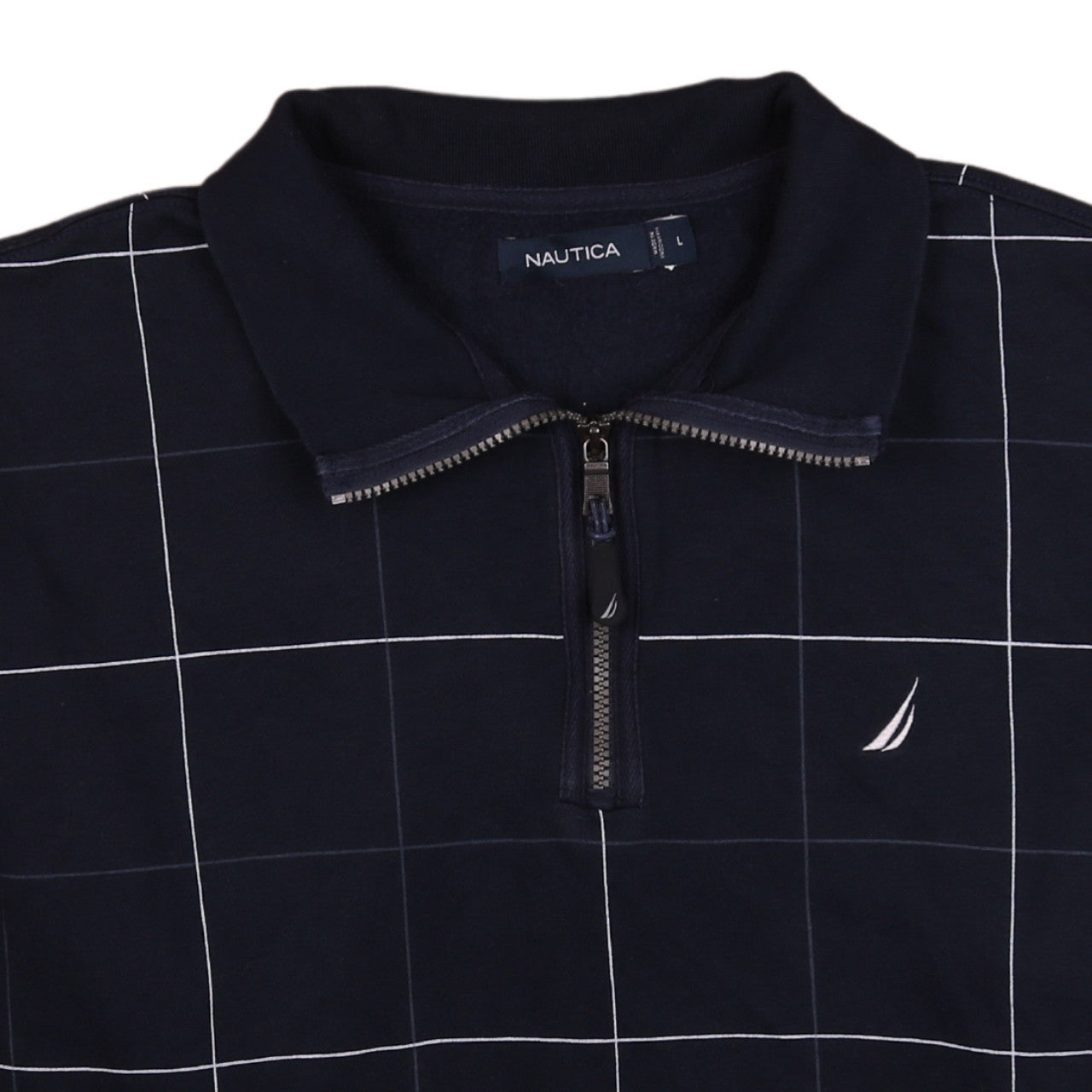 Nautica Men's Blue Check 1/4 Zip Collared Sweatshirt L