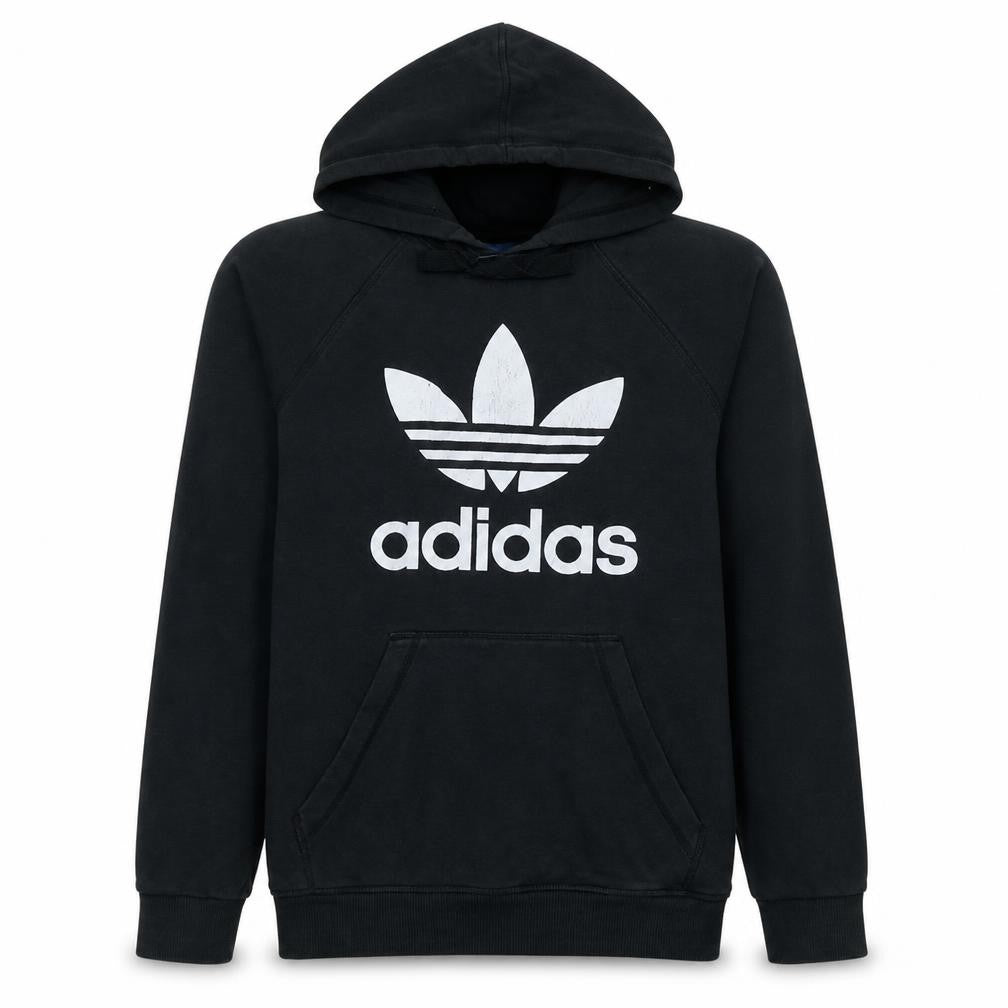 Front view of Adidas Men's Black Pullover Hoodie M Fleece Trefoil Logo Sportswear