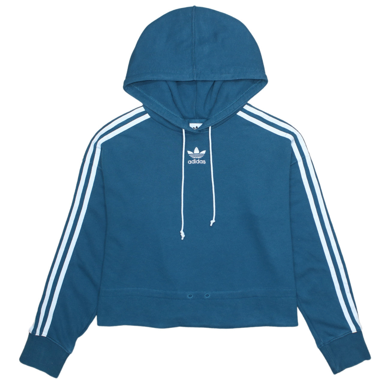 Adidas Women Blue Crop Full Zip Hoodie UK 10 Cotton Blend Sportswear