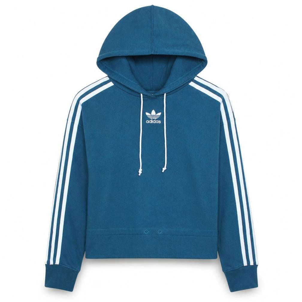 Front view of Adidas Women Blue Crop Full Zip Hoodie UK 10 Cotton Blend Sportswear