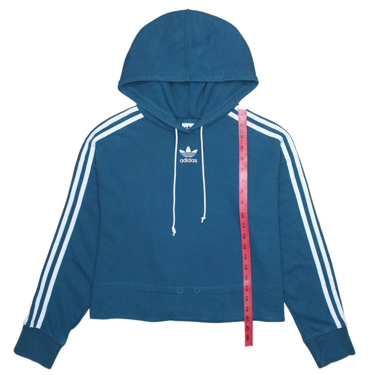 Adidas Women Blue Crop Full Zip Hoodie UK 10 Cotton Blend Sportswear