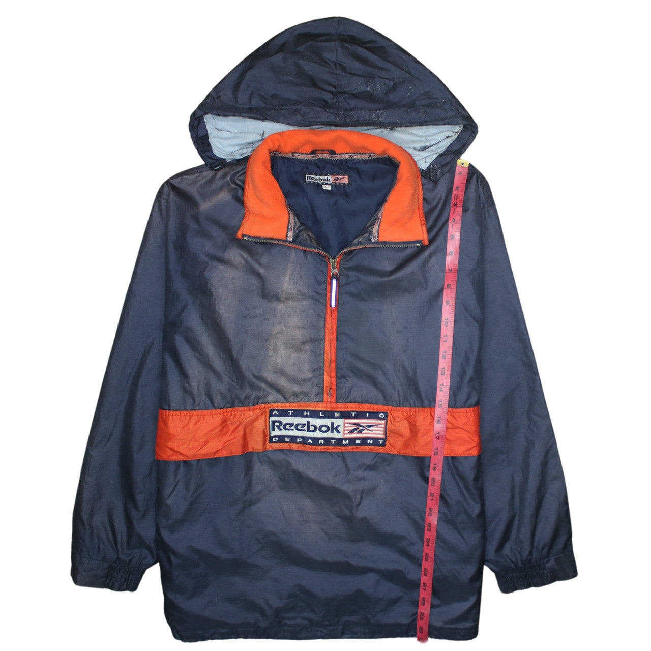 Reebok Men's Blue Orange Hooded Anorak Jacket L Retro 90s Sports Style