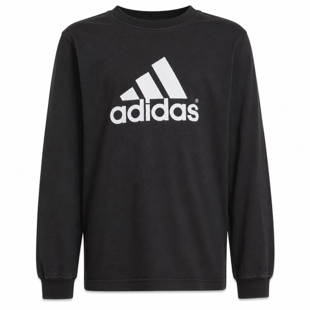 Front view of Adidas boys’ black 2xl pullover sweatshirt with large logo