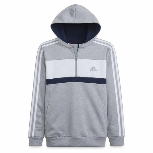 Adidas Boys Grey Colourblock 1/2 Zip Hoodie Sweatshirt Size 13-14 Years