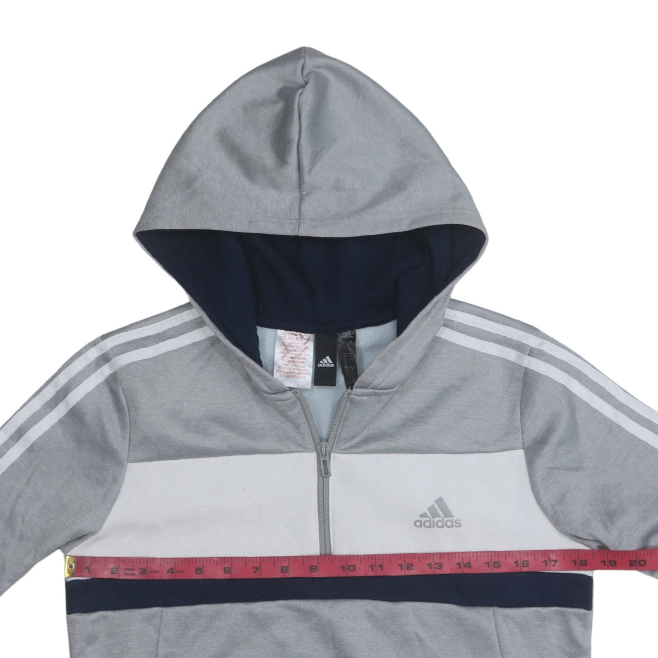 Adidas Boys Grey Colourblock 1/2 Zip Hoodie Sweatshirt Size 13-14 Years