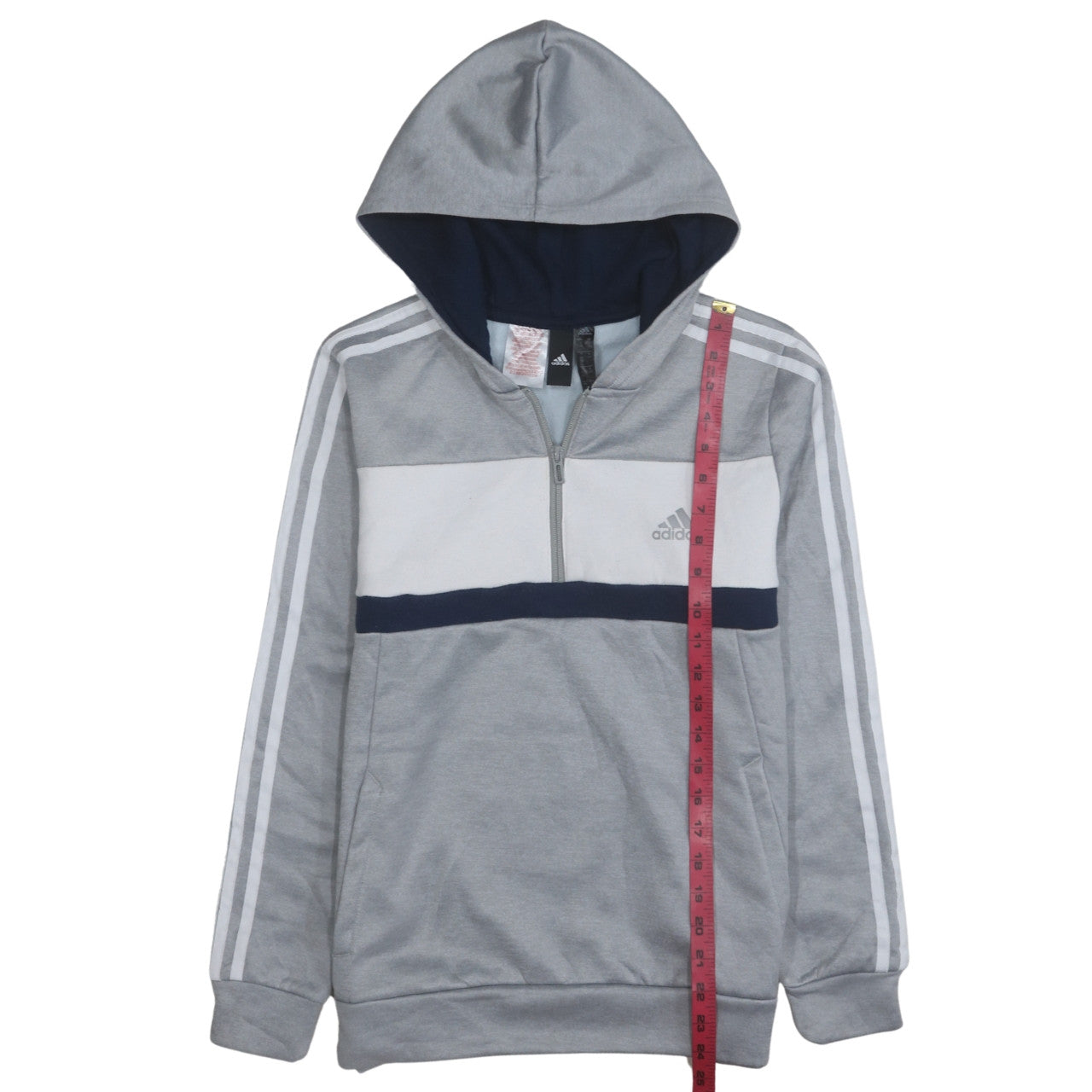 Adidas Boys Grey Colourblock 1/2 Zip Hoodie Sweatshirt Size 13-14 Years