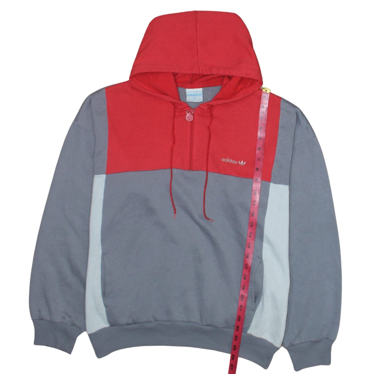 adidas Mens Red Grey XL 1/2 Zip Hoodie Retro Sportswear