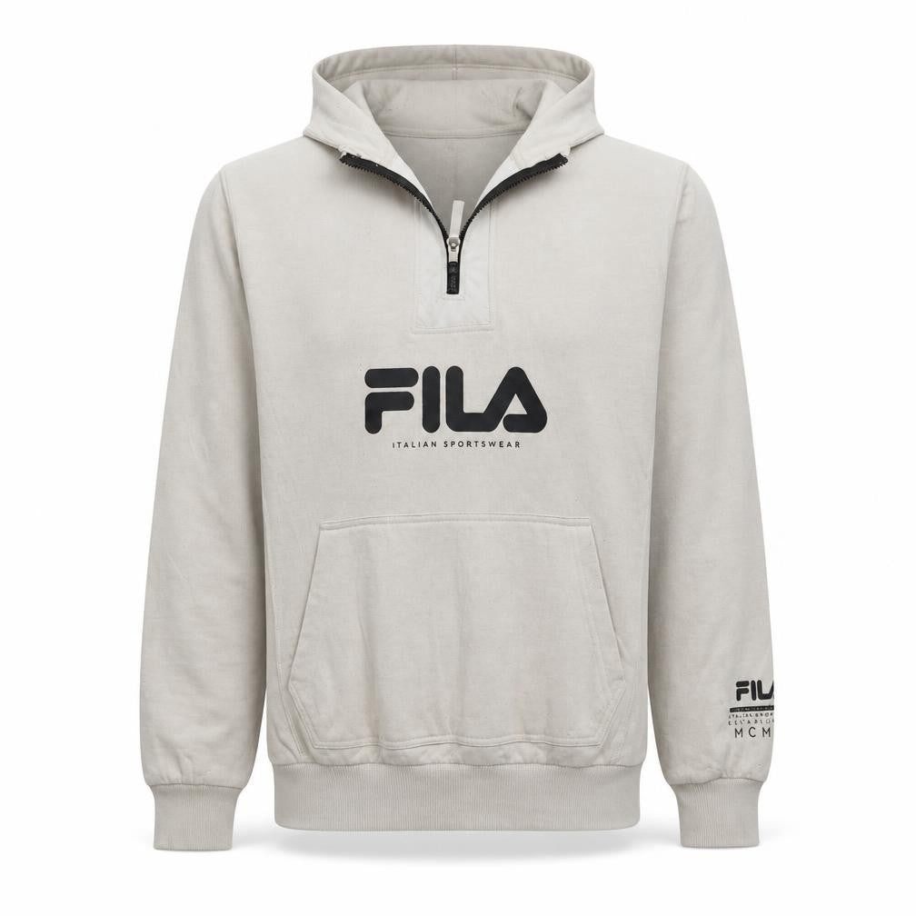Fila Mens Beige 1/2 Zip Hoodie Medium Regular Fit Sportswear