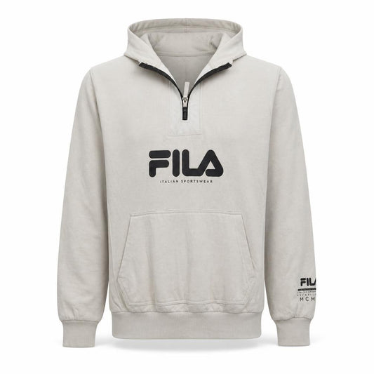 FILA Mens Beige 1/2 Zip Hoodie Medium Regular Fit Sportswear