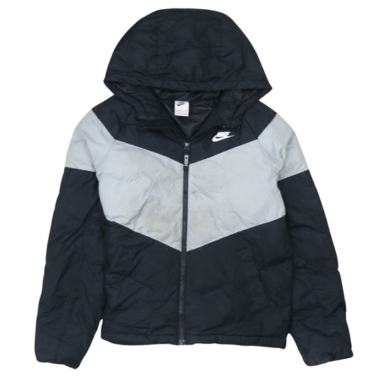 Nike Boys Black Colourblock Hooded Puffer Jacket Size 158 XL Winter Coat